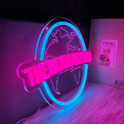 Letrero de neón LED "El mundo es tuyo", letrero con forma de tierra, escultura 3D, utilizado para la decoración de dormitorios, clubes y salas de juegos, alimentado por USB.