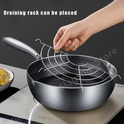 Poêle à frire en acier inoxydable, cuisson de steak, nid d'abeille, antiadhésive, fond plat, wok, compatible induction, ustensile de cuisine universel