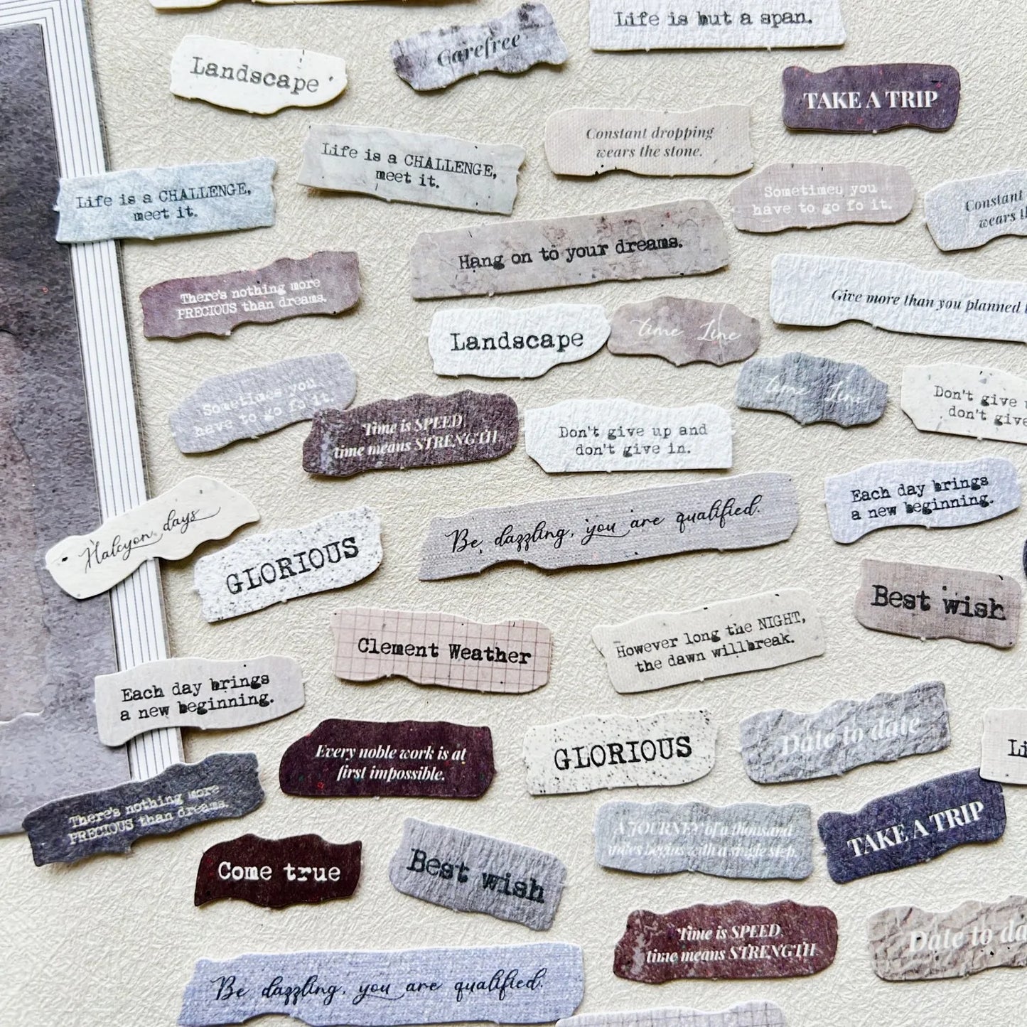 Journamm 50 Pcs English Label Sticker Package | Junk Journal Scrapbook Embellishment Kit