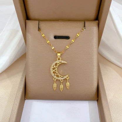 Crescent Moon Pendant Necklace | Vintage Stainless Steel Choker for Women