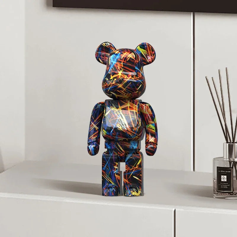 27cm/10 pouces Figurine d'ours Graffiti Décoration d'intérieur Animal Ornement Abstrait Pot de rangement d'argent Sculpture de chambre moderne Décor de table