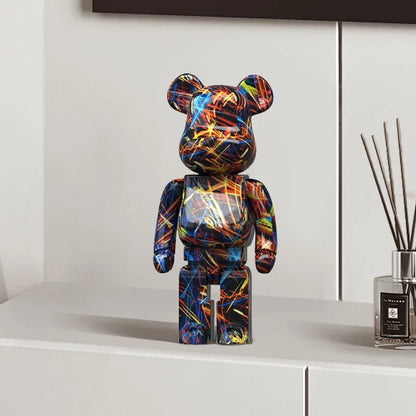 27cm/10 pouces Figurine d'ours Graffiti Décoration d'intérieur Animal Ornement Abstrait Pot de rangement d'argent Sculpture de chambre moderne Décor de table