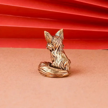 Brass Fox Statue Cute Fox Miniature Figurines Desk Ornament Decorations Accessories Copper Animal Sculpture Home Decor Crafts