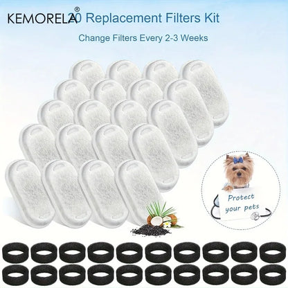 20 FILTRES de rechange pour fontaine à eau pour chat et distributeur d'eau pour chien en charbon actif avec 20 éponges pour l'hydratation des animaux de compagnie à domicile