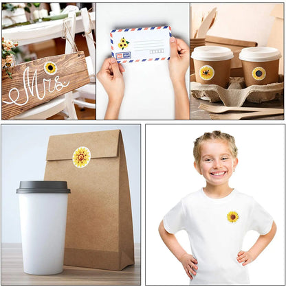 Sunflower Stickers Roll for Packaging and Decor | 100-500 Pcs