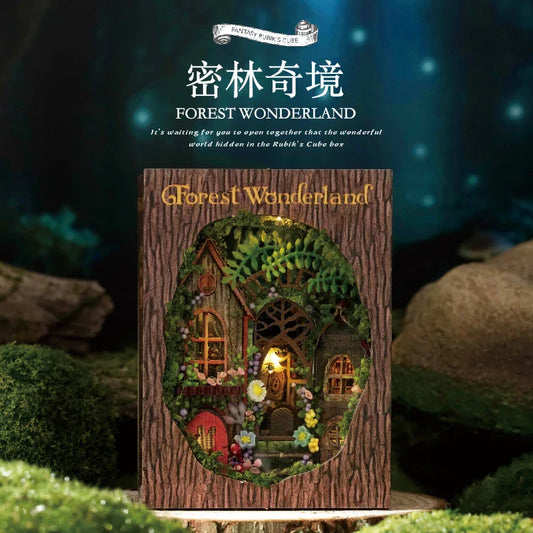 Mini maison de livre magique DIY – Kit de puzzle 3D sans découpe FOREST WONDERLA avec pages à rabat, cadeau de Noël et coin lecture décoratif