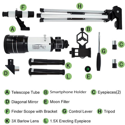 150X Astronomical Telescope 70mm Aperture Portable Refractor with Phone Adapter