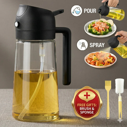 2 in 1 Oil Sprayer and Dispenser Bottle | Cooking Oil Spray Bottle for BBQ Air Fryer and Salad