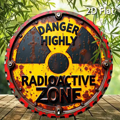 1pc Rustic Radiation Warning Round Aluminum Sign - 2D Flat Nuclear Hazard Metal Wall Art, "DANGER HIGHLY Radioactive ZONE