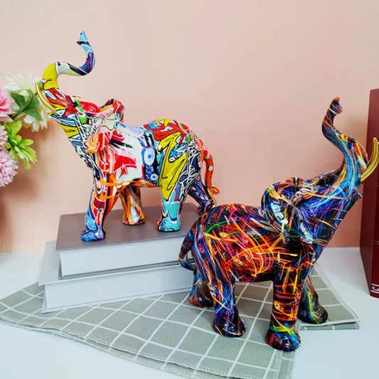 Décoration d'intérieur Tableau nordique Sculpture d'éléphant Graffiti Figurine d'éléphant Statue d'éléphant créative Artisanat en résine Ornements décoratifs
