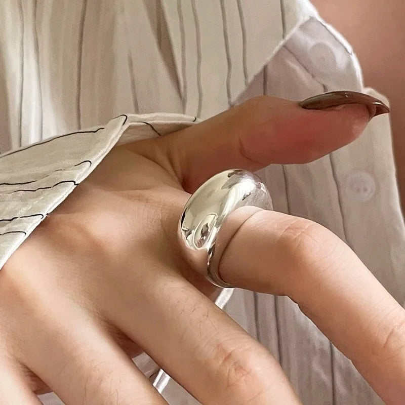VENTFILLE 925 Sterling Silver Arched Wide Geometric Punk Ring | Asymmetric Cocktail Jewelry