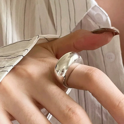 VENTFILLE 925 Sterling Silver Arched Wide Geometric Punk Ring | Asymmetric Cocktail Jewelry