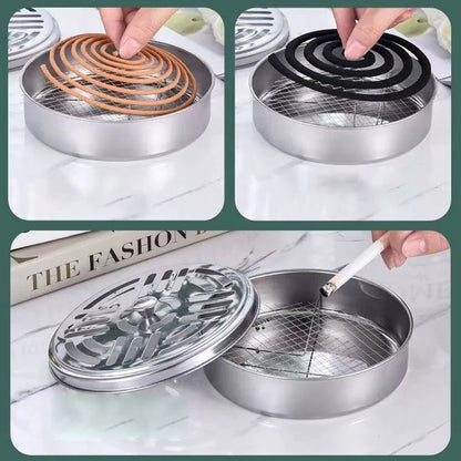 Mosquito Coil Holder with Cover | Portable Stainless Steel Stand