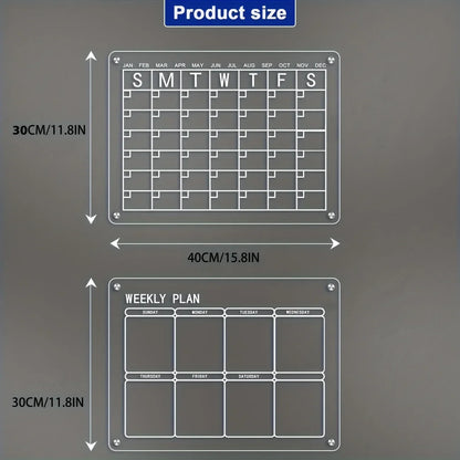 Premium Fridge Board – Clear Acrylic Weekly/Monthly Calendar, Dry/Wet-Erase Memo & Note Organizer