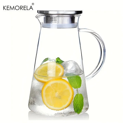 Pichet d'eau transparent en verre résistant à la chaleur, bouilloire à eau froide et tasses, pot à eau avec poignée, grande capacité, pichet de bureau et domestique