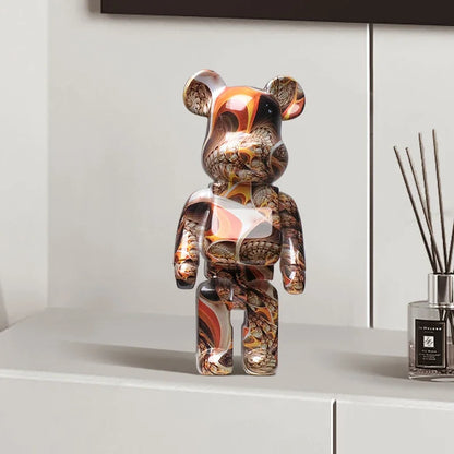 27cm/10 pouces Figurine d'ours Graffiti Décoration d'intérieur Animal Ornement Abstrait Pot de rangement d'argent Sculpture de chambre moderne Décor de table