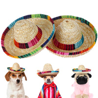 Colorful Mini Pet Straw Sombrero Hat | Dog Cat Sun Hat for Beach Parties