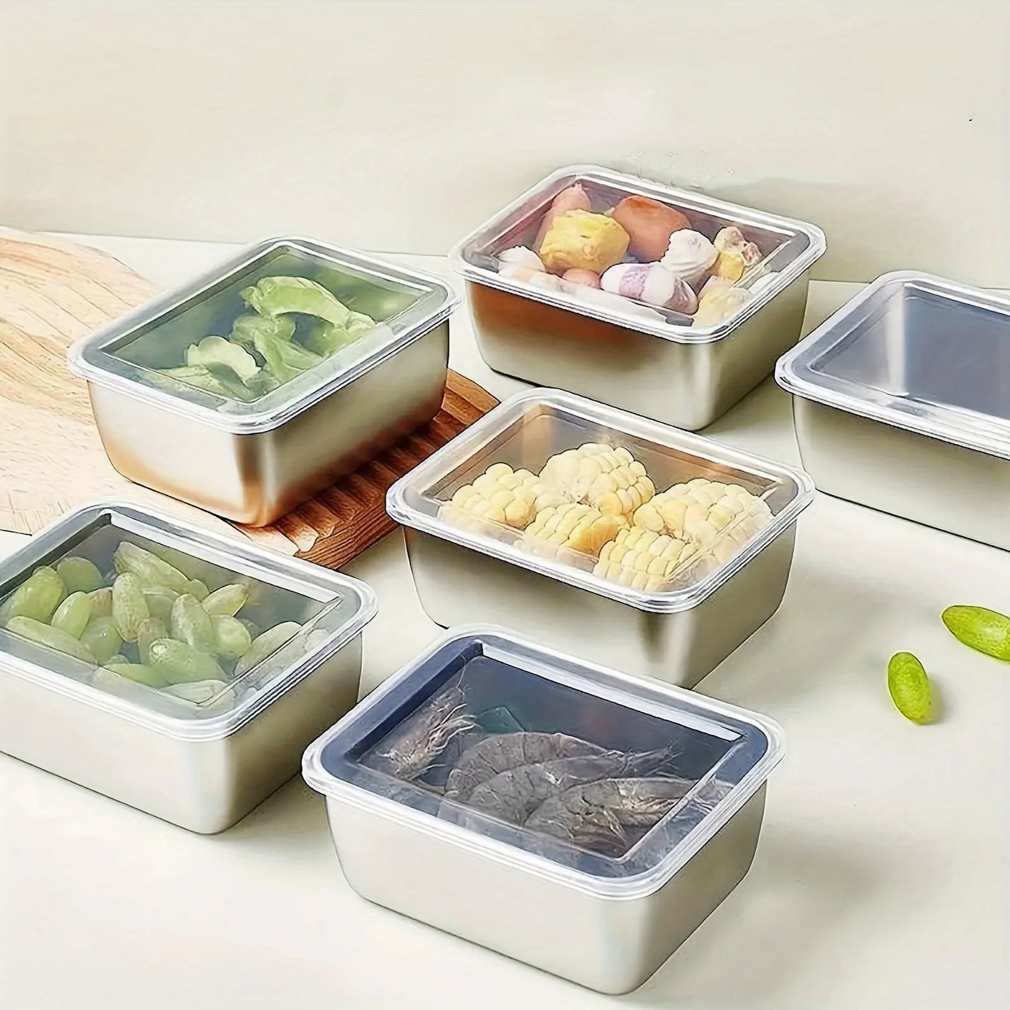 Récipient alimentaire rectangulaire en acier inoxydable pour conserver la fraîcheur, boîte de rangement pour pique-nique, boîte à bento, réfrigérateur, congélateur, assiette de restaurant