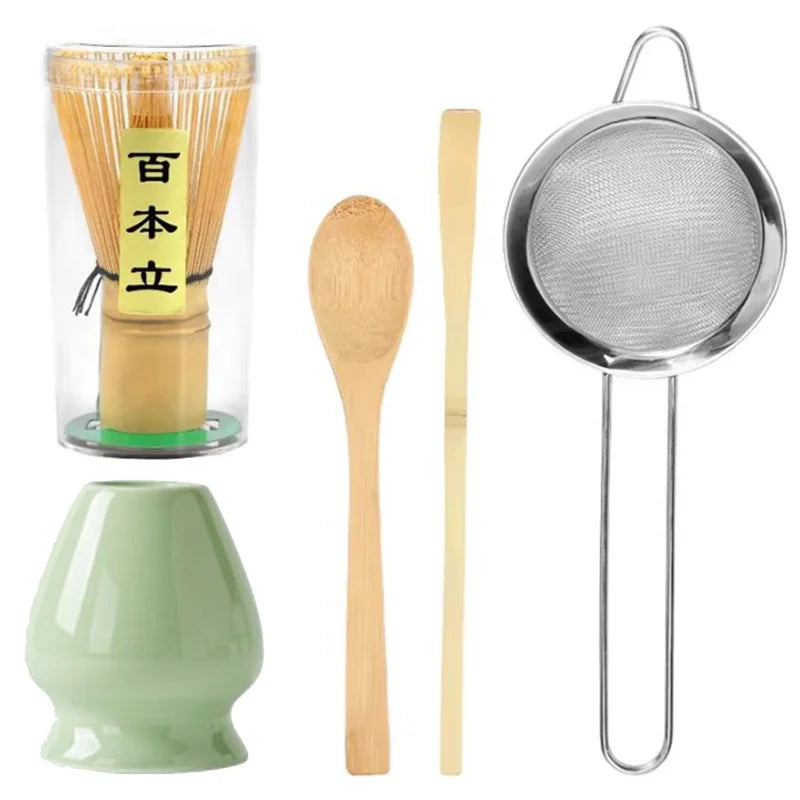 Juego de 5 Batidores de Matcha Japoneses, Batidor de Matcha de Bambú, Cuchara Tradicional para Té, Cuchara Profunda, Colador de Té de Acero Inoxidable para Amantes del Té