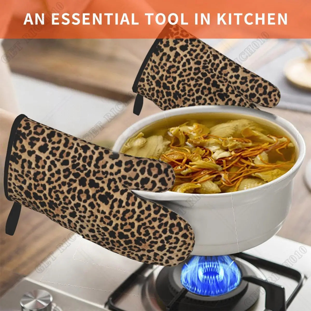 Animal Print Oven Gloves | Set of 2 Heat Resistant BBQ and Baking Gloves