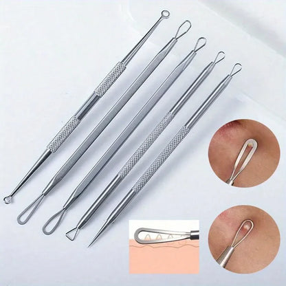 Stainless Steel Blackhead Remover Tool Kit | Professional Facial Cleanser Set with Storage Box