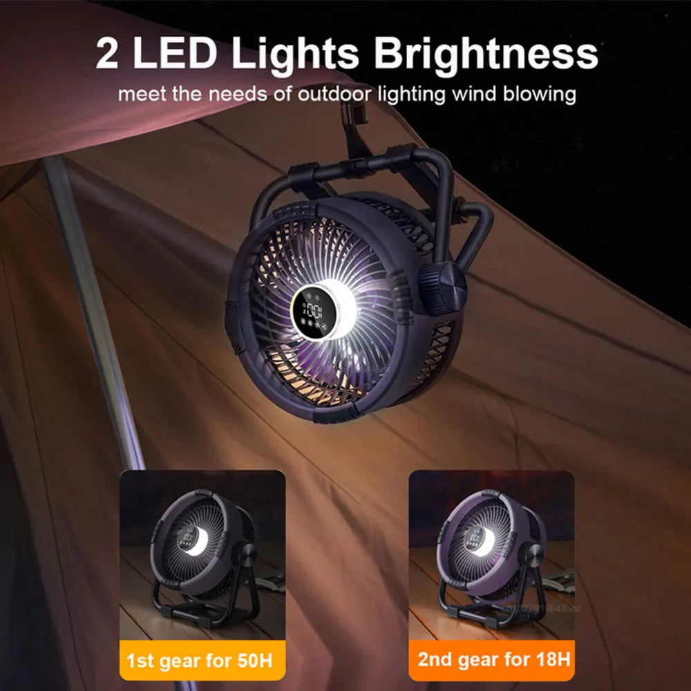 Outdoor Essentials | Rechargeable Camping Fan with LED Light & Power Bank | 20000mAh Battery for Extended Use