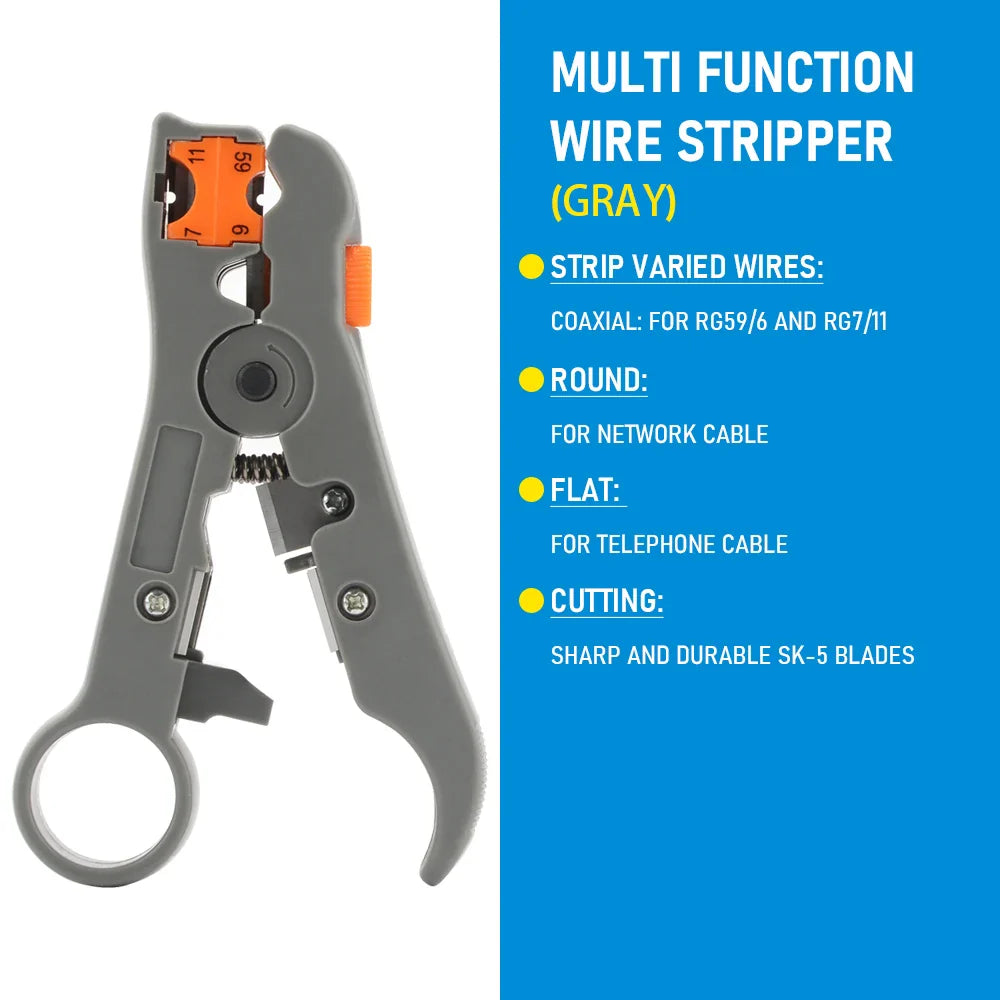 Multi-Functional Coaxial Cable Stripping Pliers | Wire Stripper Tool for UTP/STP RG59 RG6 RG7 RG11