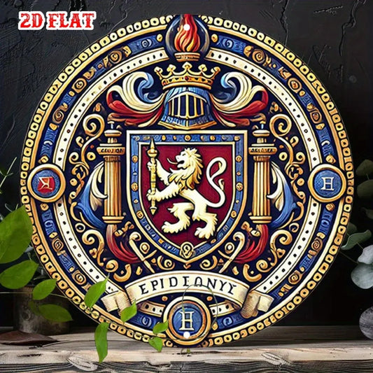 Placa de pared metálica vintage con escudo de león, letrero de emblema real de aluminio 2D para decoración de hogar, garaje, cafetería u oficina