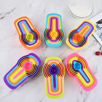 Rainbow Measuring Cup Set | Colored Plastic Flour Measuring Spoon Set for Baking