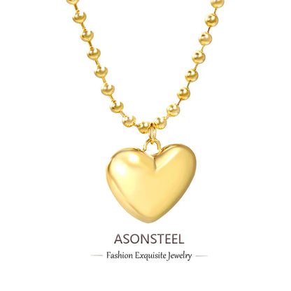 ASONSTEEL Heart Pendant Necklace | Romantic Gold Stainless Steel Choker for Women