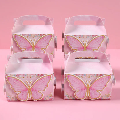Butterfly Candy Gift Box Pink Purple Butterfly Birthday Party Decorations Kids Wedding Supplies Baby Shower Cookie Biscuit Box