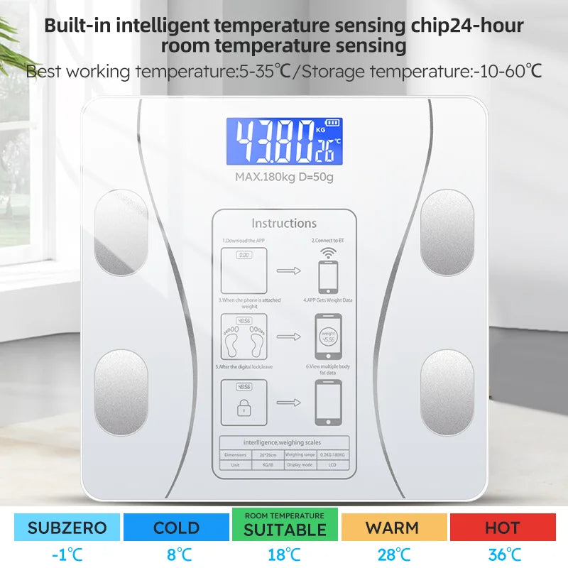 Smart Bluetooth Digital Scale – LED Display with App Sync and Rechargeable Battery