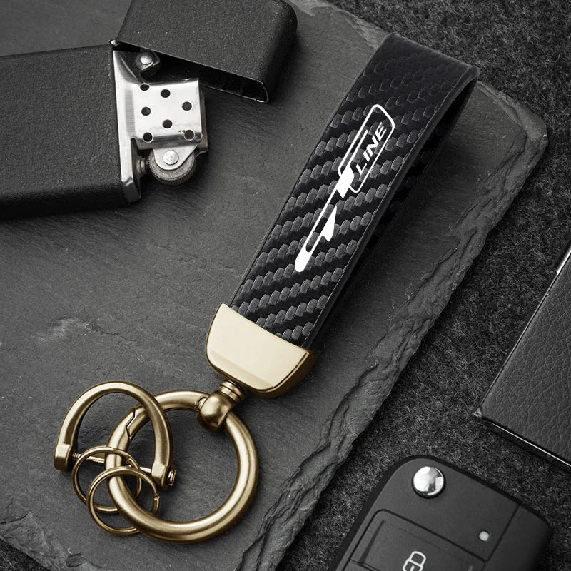 Carbon Fiber Style Keychain for KIA Models | Microfiber Leather Key Ring