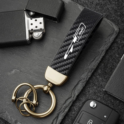 Carbon Fiber Style Keychain for KIA Models | Microfiber Leather Key Ring
