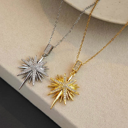 316L Stainless Steel Star Pendant Necklace | Shiny Zircon Jewelry for Women