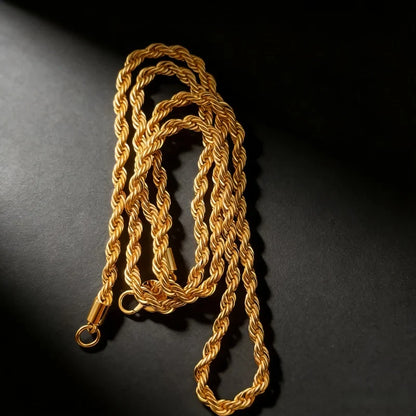 Andara 925 Sterling Silver 18K Gold Plated 4mm Twisted Rope Necklace | Unisex Minimalist Jewelry