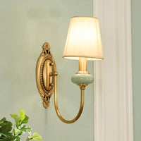 American Style Copper Wall Lamp Ceramic Bedside Sconce Antique Decor Light
