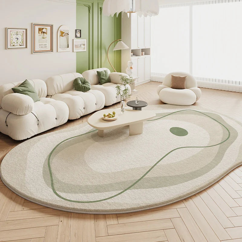 Tapis de salon VIKAMA Green Carpet en forme de crème, style 2025, nouveau tapis de chevet de chambre irrégulier en peluche, décoration d'intérieur