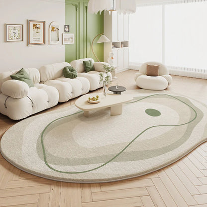 Tapis de salon VIKAMA Green Carpet en forme de crème, style 2025, nouveau tapis de chevet de chambre irrégulier en peluche, décoration d'intérieur