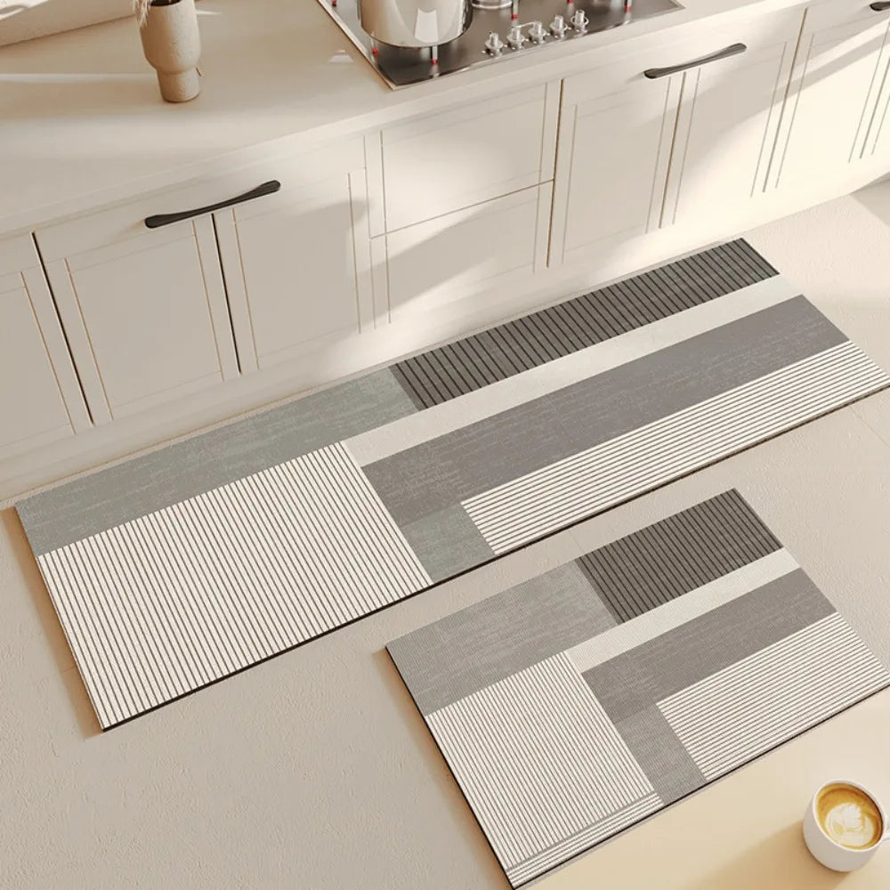 VIKAMA Lot de 2 tapis de sol de cuisine beige clair, absorbants, antidérapants, style scandinave, pour décoration intérieure