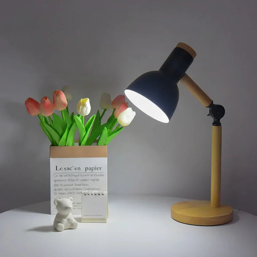 Nordic Wood Table Lamp Eye Care E27 Desk Light Adjustable Bedside Reading Lamp