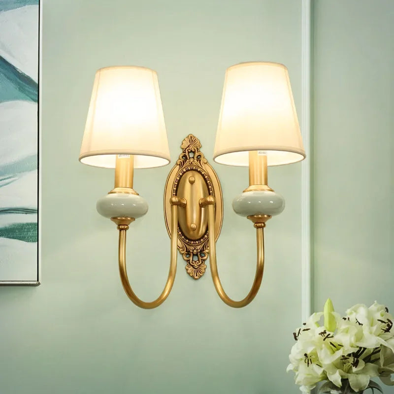 American Style Copper Wall Lamp Ceramic Bedside Sconce Antique Decor Light