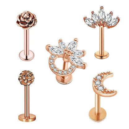 5pcs Tragus Stud Earring Set | Heart CZ Cartilage Piercing Jewelry