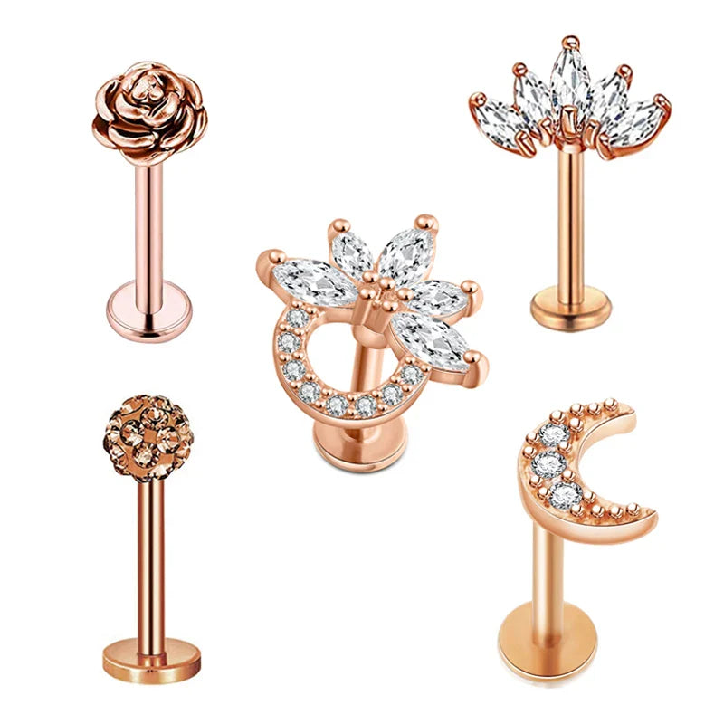 5pcs Mixed Heart Tragus Stud Earring Set | Cartilage Helix Lip Piercing Jewelry