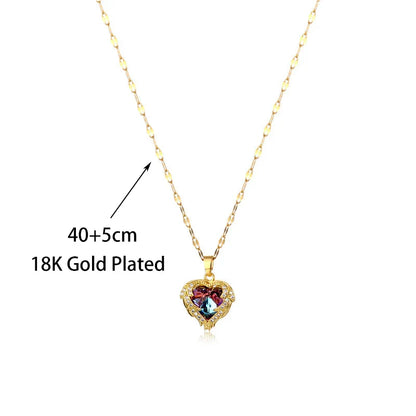 Stainless Steel Crystal Heart Pendant Necklace | Ocean Blue Water-Wave Chain for Women