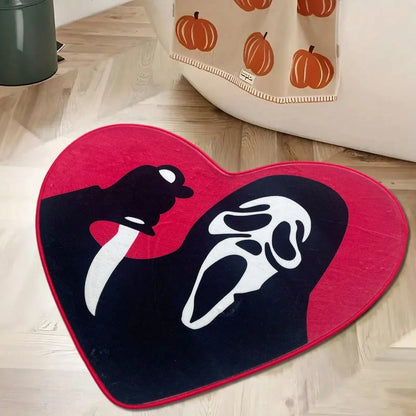 VIKAMA Heart-Shaped Skull Carpet Soft and Comfortable Halloween Decorative Floor Mat Bedside Rug Bathroom Foot Mat Home Decor