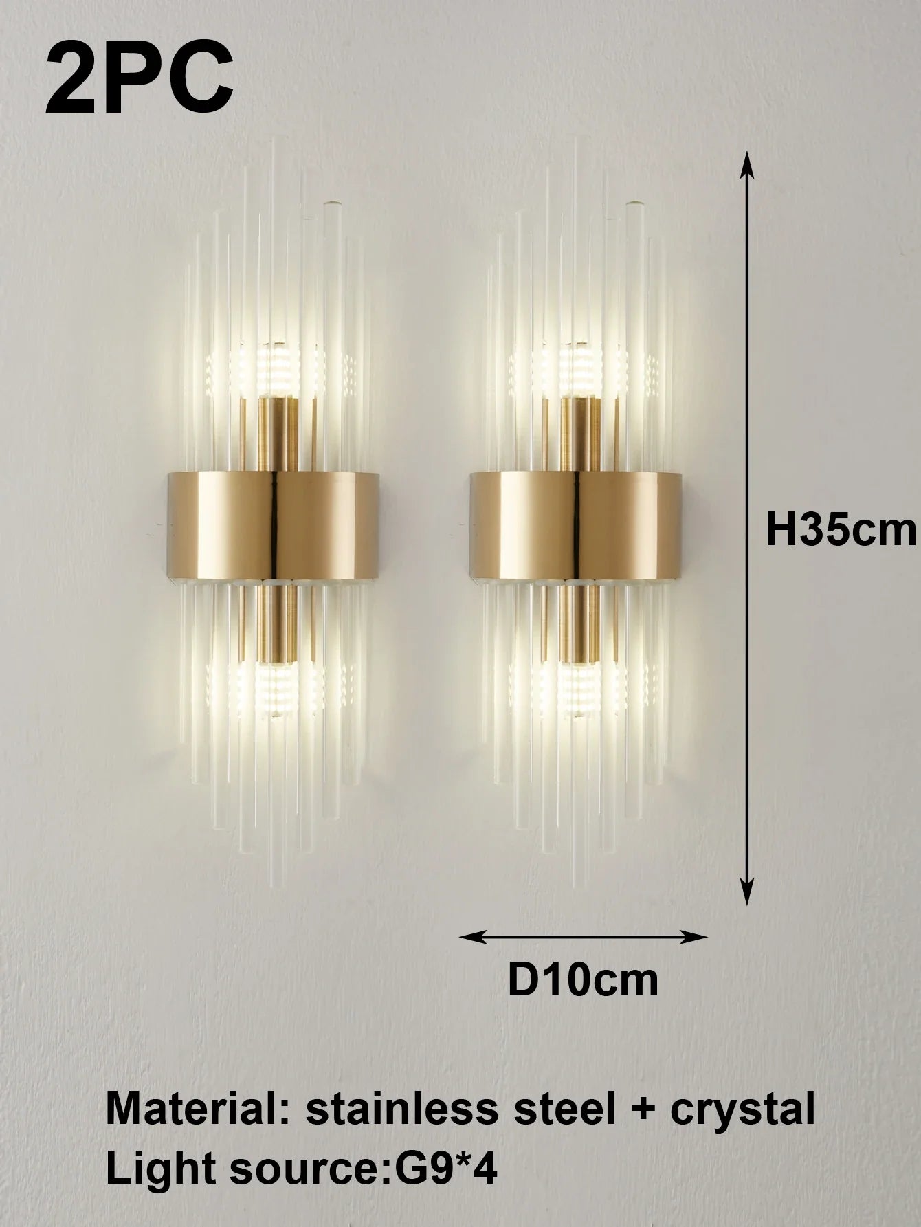 Crystal Wall Sconce G9 – Gold/Black Stainless Steel Light for Bedroom & Living Room