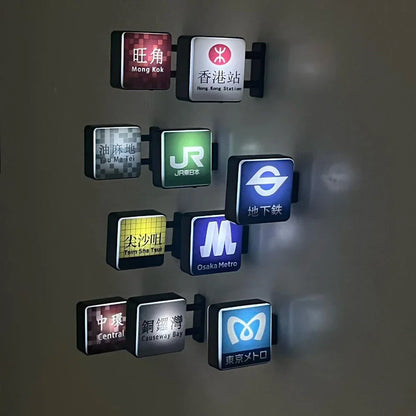 Fridge Magnet Hong Kong Subway Station Sign Fridge Magnet Bottom Magnetic Attraction Glowing Home Decorations for Dormitory Gift