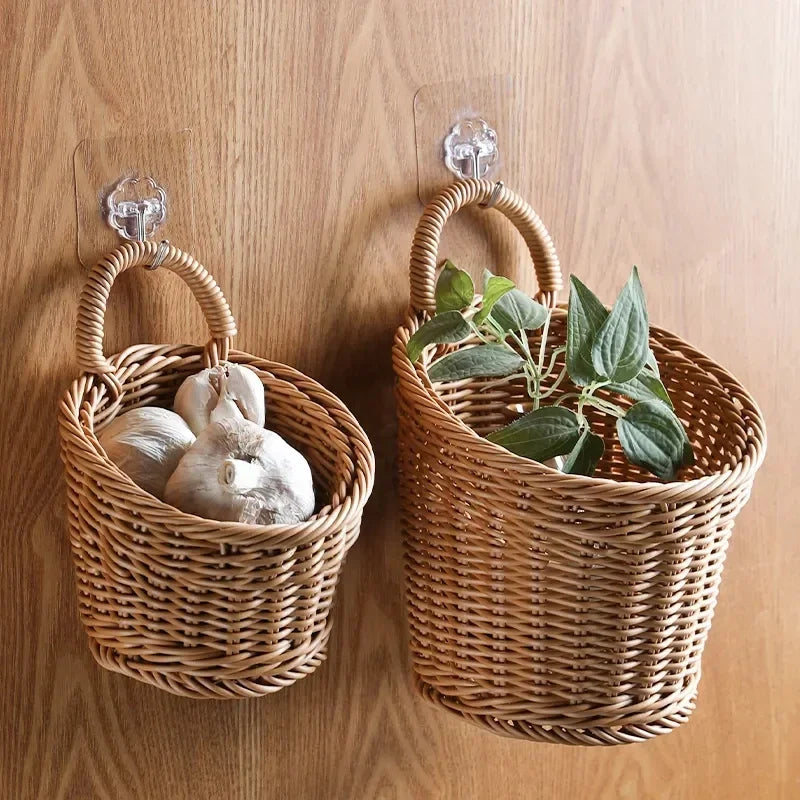 Cesta de pared para verduras, frutas y artículos varios, cesta de almacenamiento tejida, almacenamiento de cocina, decoración del hogar