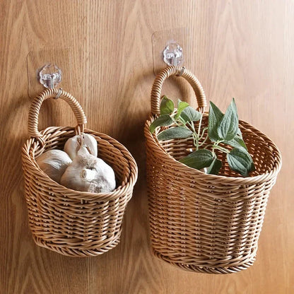 Cesta de pared para verduras, frutas y artículos varios, cesta de almacenamiento tejida, almacenamiento de cocina, decoración del hogar